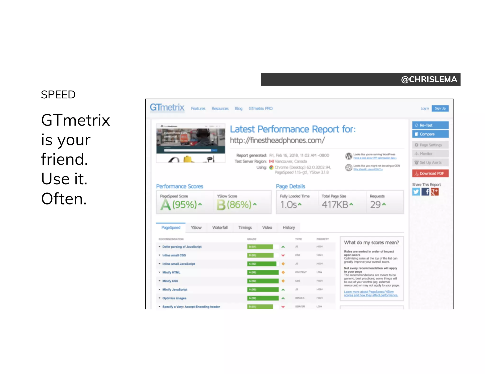 @CHRISLEMA
SPEED
GTmetrix
is your
friend.
Use it.
Often.
 