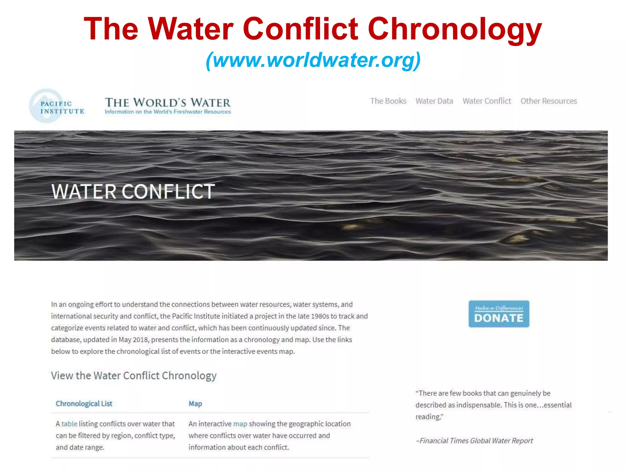 The Water Conflict Chronology
(www.worldwater.org)
Photo: David J. Phillip AP 2017
 