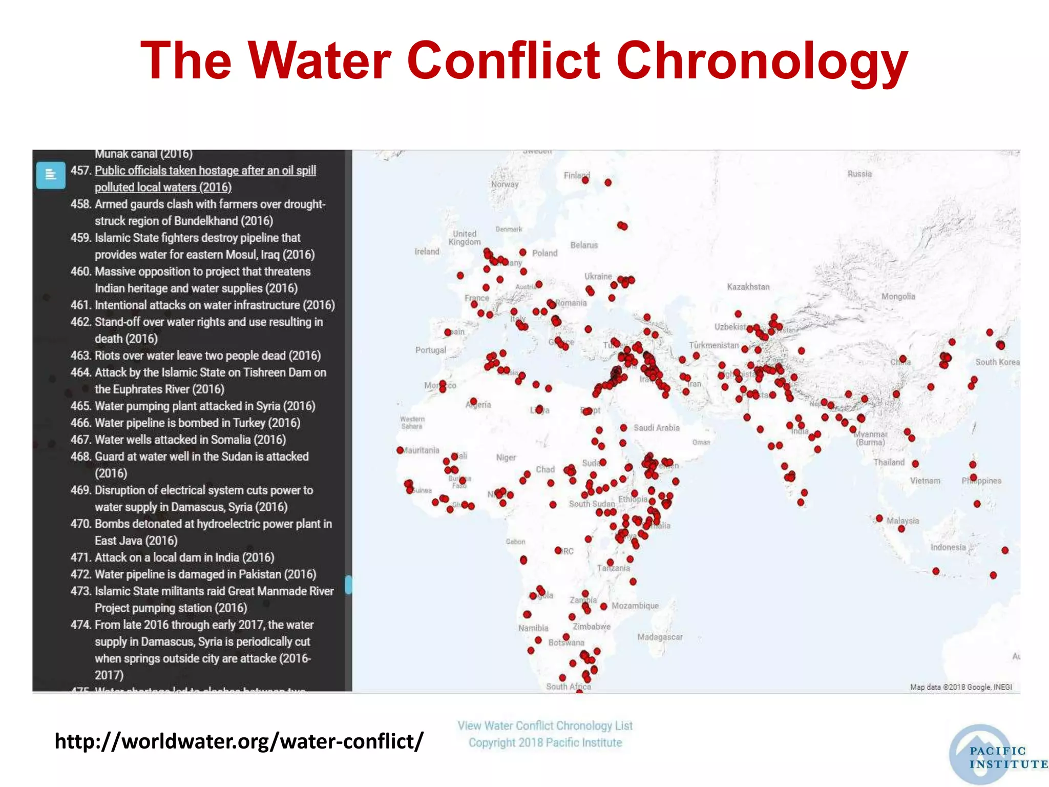 The Water Conflict Chronology
http://worldwater.org/water-conflict/
 