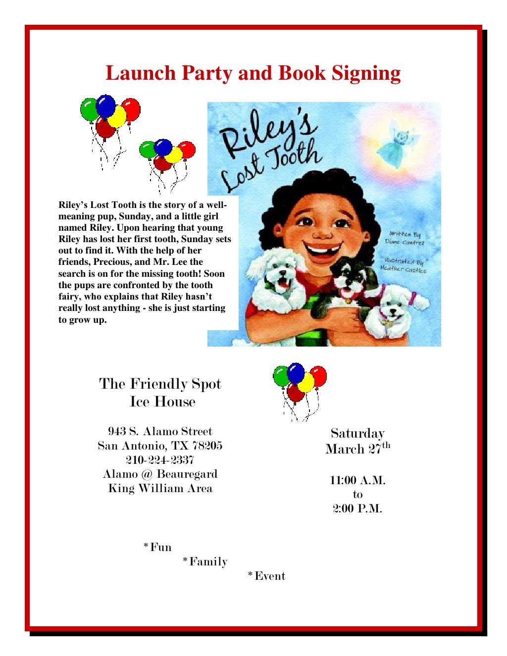 Launch party and book signing flyer