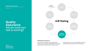 Page
WHAT CAN YOU TEST?
You want to know what might improve the
bottomline.
Quality
Assurance 
Are you sure your
test is w...