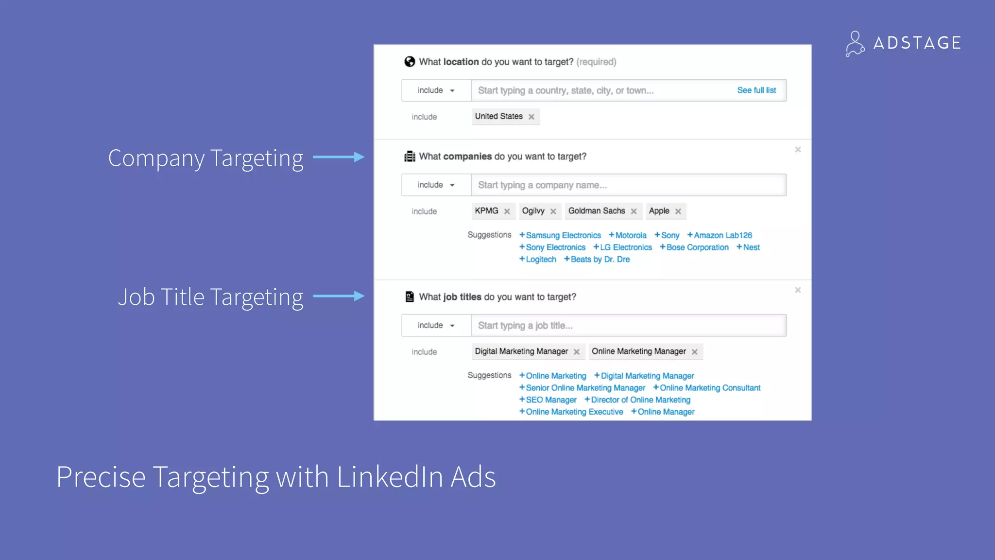 Precise Targeting with LinkedIn Ads
Company Targeting
Job Title Targeting
 