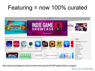 http://www.pocketgamer.biz/comment-and-opinion/61387/apple-killed-ua-again/
Featuring = now 100% curated
 