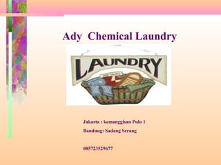 Ady Chemical Laundry




   Jakarta : kemanggisan Pulo 1
   Bandung: Sadang Serang


   085723529677
 
