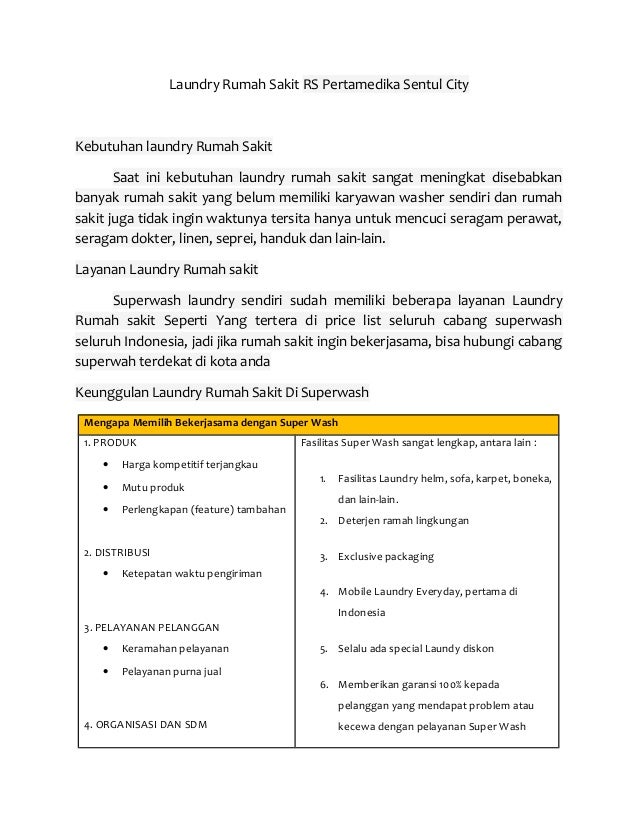 Laundry rumah sakit rs pertamedika sentul city