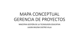 MAPA CONCEPTUAL
GERENCIA DE PROYECTOS
MAESTRIA GESTIÓN DE LA TECNOLOGÍA EDUCATIVA
LAURA MILENA CASTRO VILLA
 