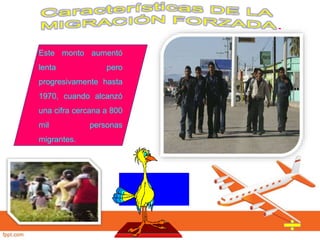 Este monto aumentó
lenta pero
progresivamente hasta
1970, cuando alcanzó
una cifra cercana a 800
mil personas
migrantes.
 