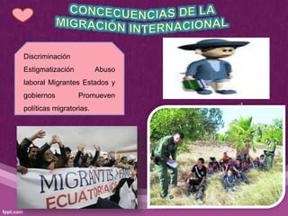 Discriminación
Estigmatización Abuso
laboral Migrantes Estados y
gobiernos Promueven
políticas migratorias.
 