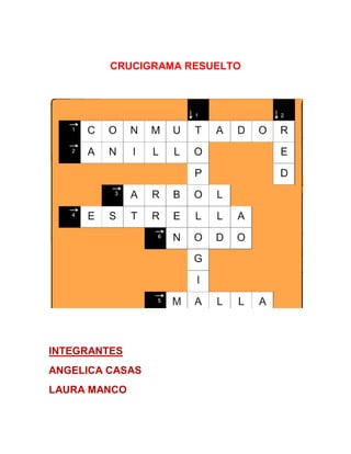 CRUCIGRAMA RESUELTO
INTEGRANTES
ANGELICA CASAS
LAURA MANCO
 