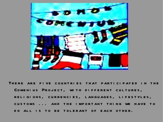 There are five countries that participated in the Comenius Project, with different cultures, religions, currencies, languages​​, lifestyles, customs ... and the important thing we have to do all is to be tolerant of each other. 