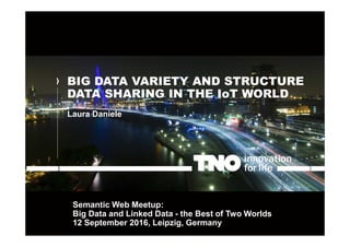 BIG DATA VARIETY AND STRUCTURE
DATA SHARING IN THE IoT WORLD
Laura Daniele
Semantic Web Meetup:
Big Data and Linked Data - the Best of Two Worlds
12 September 2016, Leipzig, Germany
 