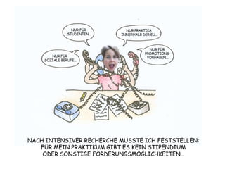 NACH INTENSIVER RECHERCHE MUSSTE ICH FESTSTELLEN:FÜR MEIN PRAKTIKUM GIBT ES KEIN STIPENDIUMODER SONSTIGE FÖRDERUNGSMÖGLICHKEITEN…