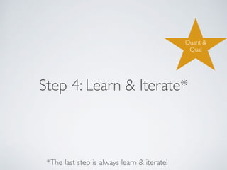 Step 4: Learn & Iterate*
*The last step is always learn & iterate!
Quant &
Qual
 