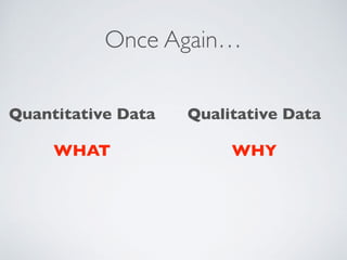 Once Again…
Quantitative Data
WHAT
Qualitative Data
WHY
 