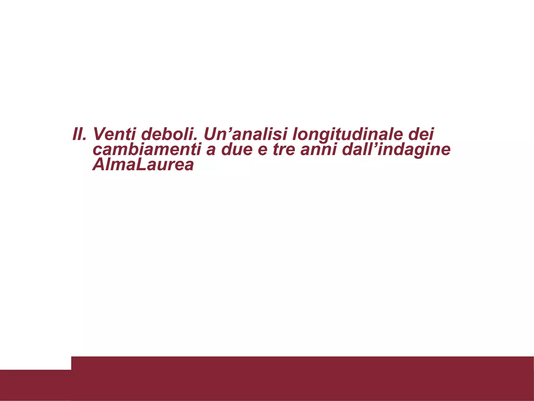 II.  Venti deboli. Un’analisi longitudinale dei cambiamenti a due e tre anni dall’indagine AlmaLaurea 