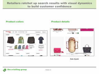 Retailers ratchet up search results with visual dynamics 
- PAGE 15 - 
the e-tailing group 
to build customer confidence 
Product colors Product details 
Kate Spade 
 