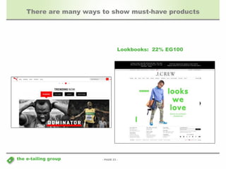 There are many ways to show must-have products 
- PAGE 23 - 
the e-tailing group 
Lookbooks: 22% EG100 
 