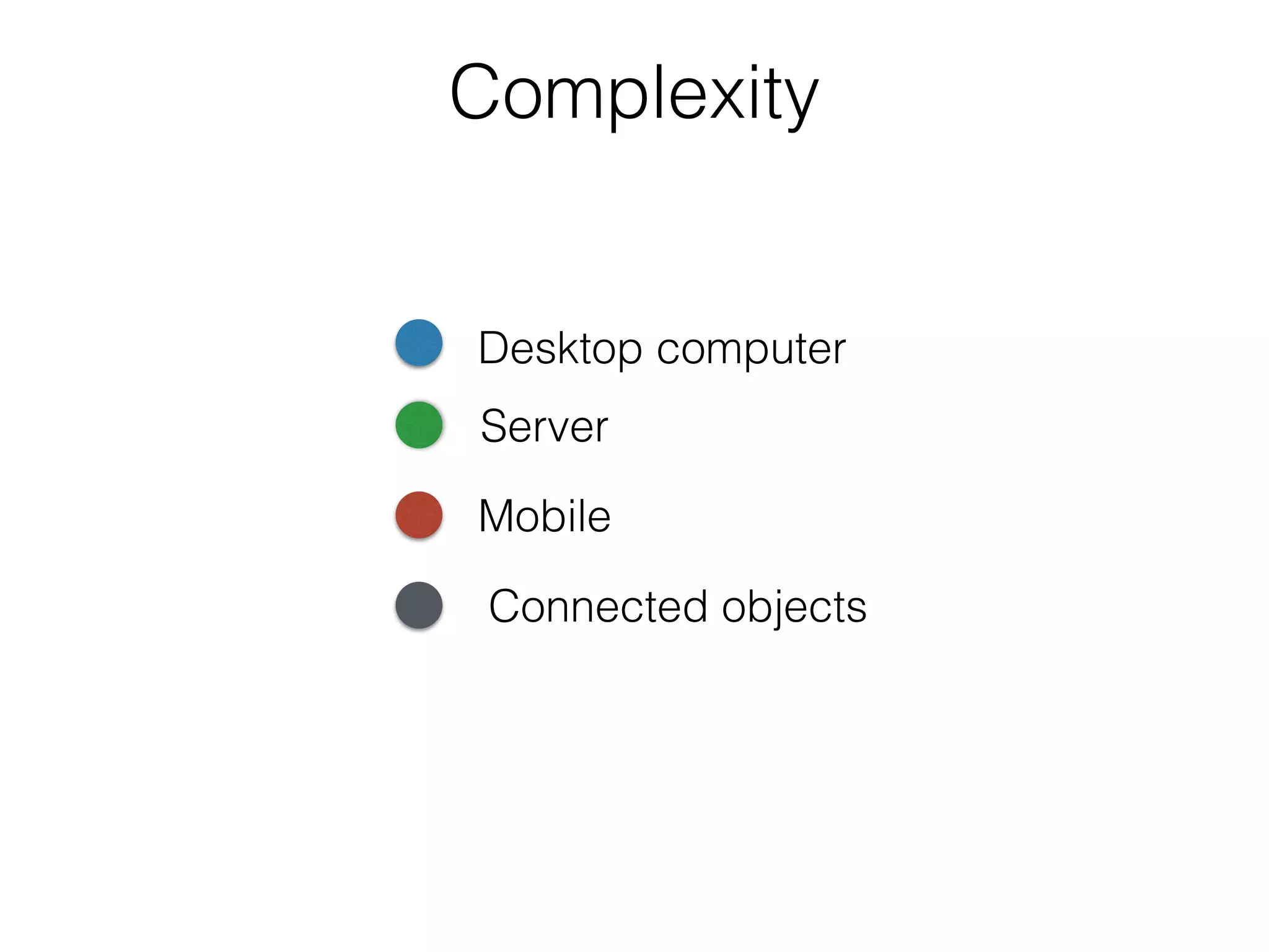 Complexity
Desktop computer
Mobile
Server
Connected objects
 