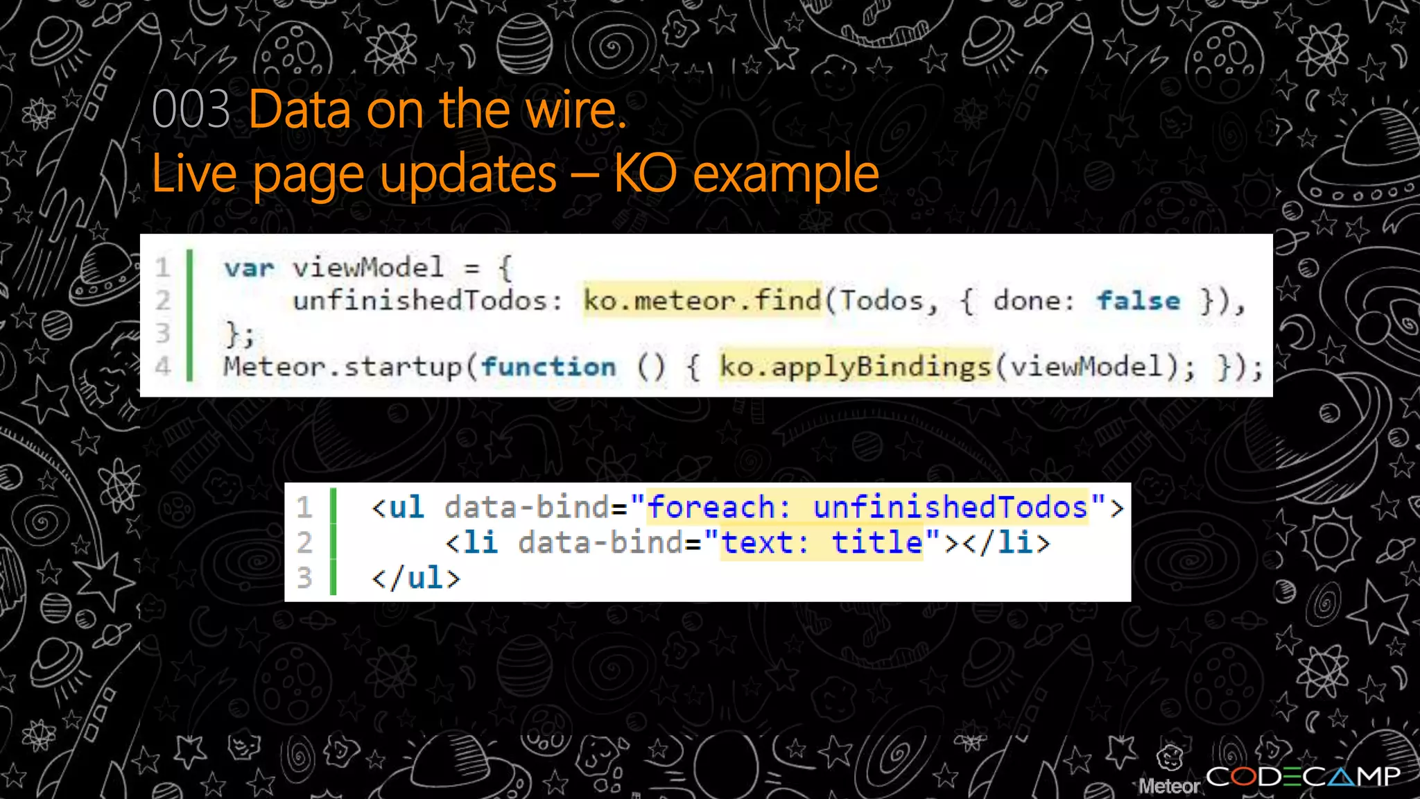 003 Data on the wire. 
Live page updates – KO example 
 