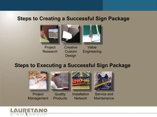 Project Research Creative Custom Design Quality Products Value Engineering Project Management Installation Network Service and Maintenance Steps to Creating a Successful Sign Package Steps to Executing a Successful Sign Package 