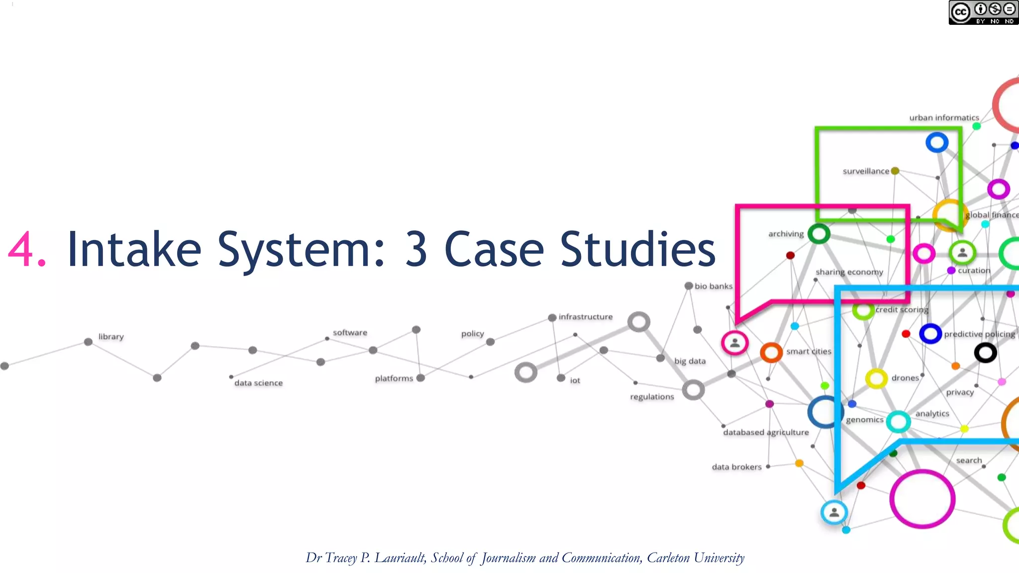 4. Intake System: 3 Case Studies
Dr Tracey P. Lauriault, School of Journalism and Communication, Carleton University
 