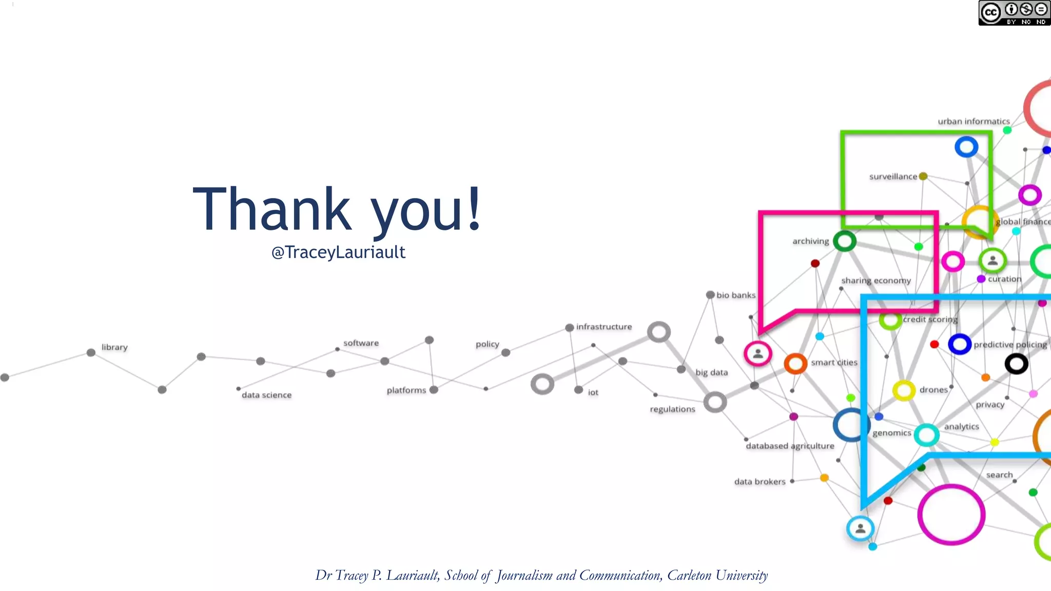 Thank you!@TraceyLauriault
Dr Tracey P. Lauriault, School of Journalism and Communication, Carleton University
 