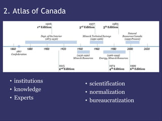 2. Atlas of Canada




 • institutions      • scientification
 • knowledge         • normalization
 • Experts           • bureaucratization
 