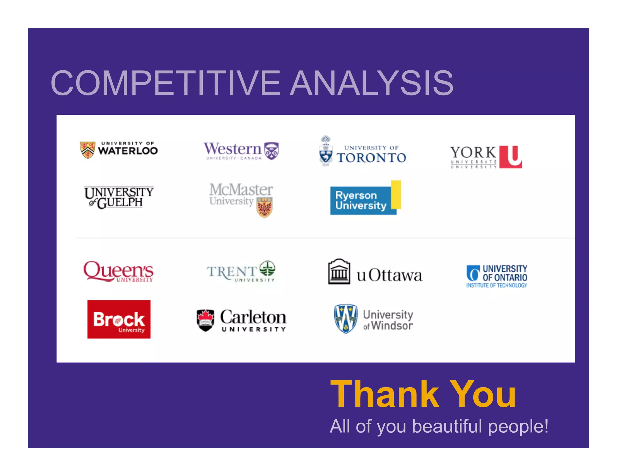 Thank You
All of you beautiful people!
COMPETITIVE ANALYSIS
 