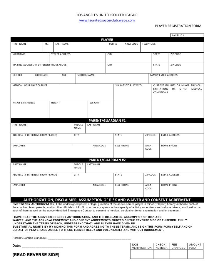 soccer registration form template lausl player registration form soccer registration form template lausl player registration form