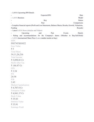 Lava International Unlisted shares Overview | PDF