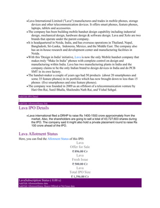 Lava International Unlisted shares Overview | PDF