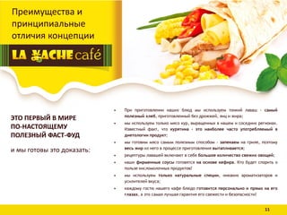 Преимущества и
принципиальные
отличия концепции
• При приготовлении наших блюд мы используем тонкий лаваш - самый
полезный хлеб, приготовленный без дрожжей, яиц и жира;
• мы используем только мясо кур, выращенных в нашем и соседних регионах.
Известный факт, что курятина - это наиболее часто употребляемый в
диетологии продукт;
• мы готовим мясо самым полезным способом - запекаем на гриле, поэтому
весь жир из него в процессе приготовления вытапливается;
• рецептуры лавашей включают в себя большое количество свежих овощей;
• наши фирменные соусы готовятся на основе кефира. Кто будет спорить о
пользе кисломолочных продуктов?
• мы используем только натуральные специи, никаких ароматизаторов и
усилителей вкуса;
• каждому гостю нашего кафе блюдо готовится персонально и прямо на его
глазах, а это самая лучшая гарантия его свежести и безопасности!
ЭТО ПЕРВЫЙ В МИРЕ
ПО-НАСТОЯЩЕМУ
ПОЛЕЗНЫЙ ФАСТ-ФУД
и мы готовы это доказать:
11
 