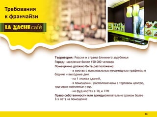 16
Требования
к франчайзи
Территория: Россия и страны ближнего зарубежья
Город: население более 150 000 человек
Помещение должно быть расположено:
- в местах с максимальным пешеходным трафиком в
будние и выходные дни
- на 1 этажах зданий,
- в помещении, расположенном в торговом центре,
торговом комплексе и пр.
- на фуд-кортах в ТЦ и ТРК
Право собственности или аренды(желательно сроком более
3-х лет) на помещение
 