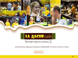 www.lavache.ru
info@lavache.ru
19
Дополнительную информацию о франшизе «La Vache café» вы можете получить по запросу.
 