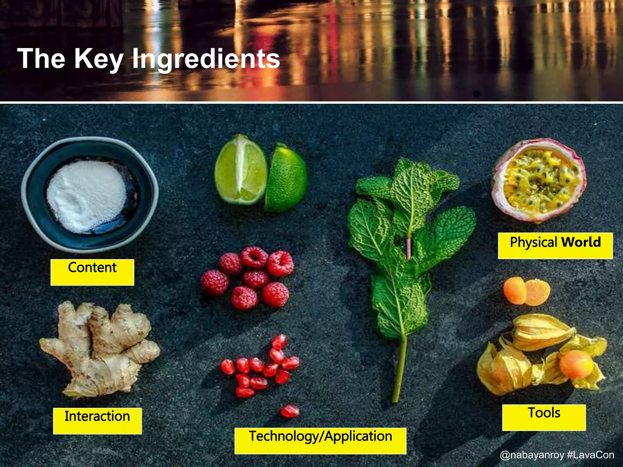 The Key Ingredients
Content
Interaction
Technology/Application
Physical World
@nabayanroy #LavaCon
Tools
 
