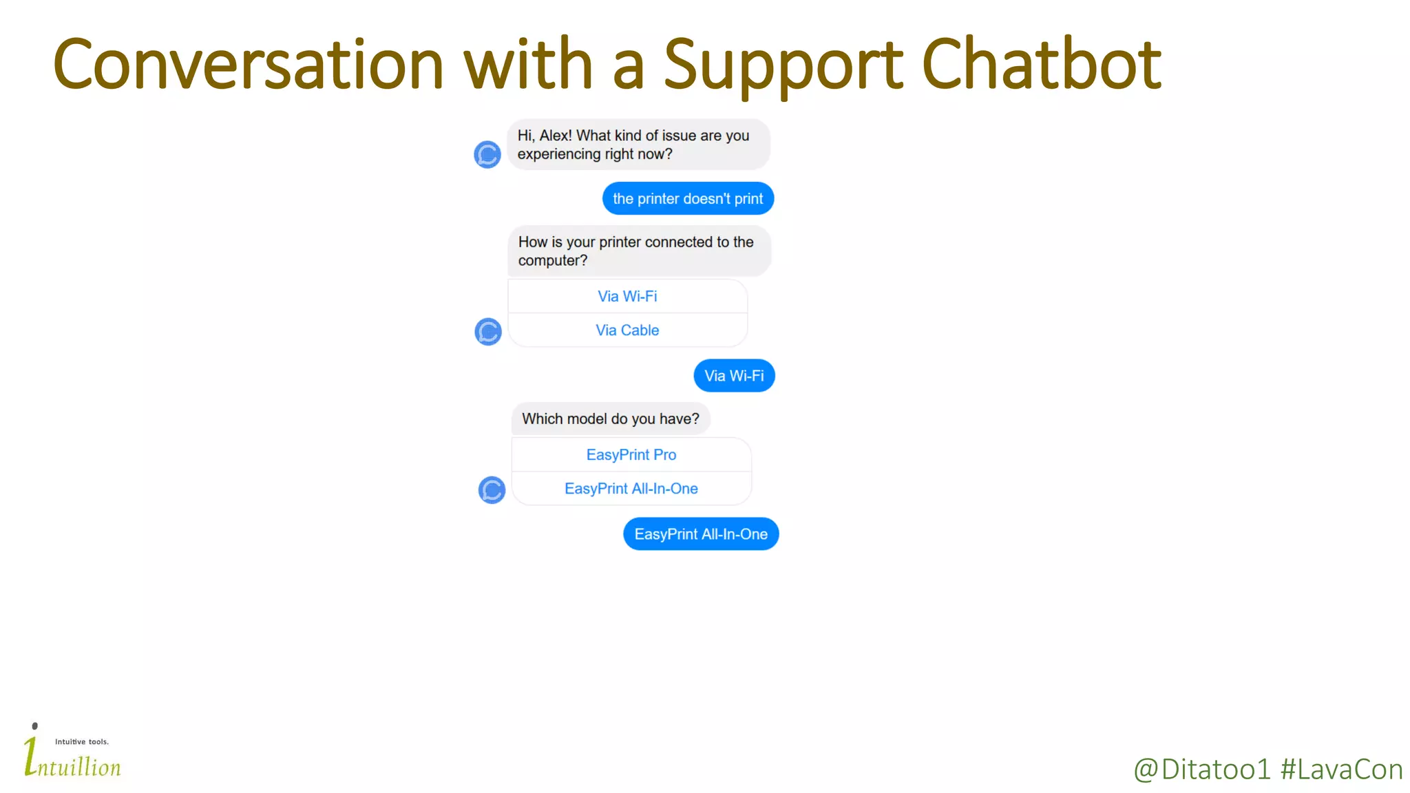 @Ditatoo1 #LavaCon
Conversation with a Support Chatbot
 