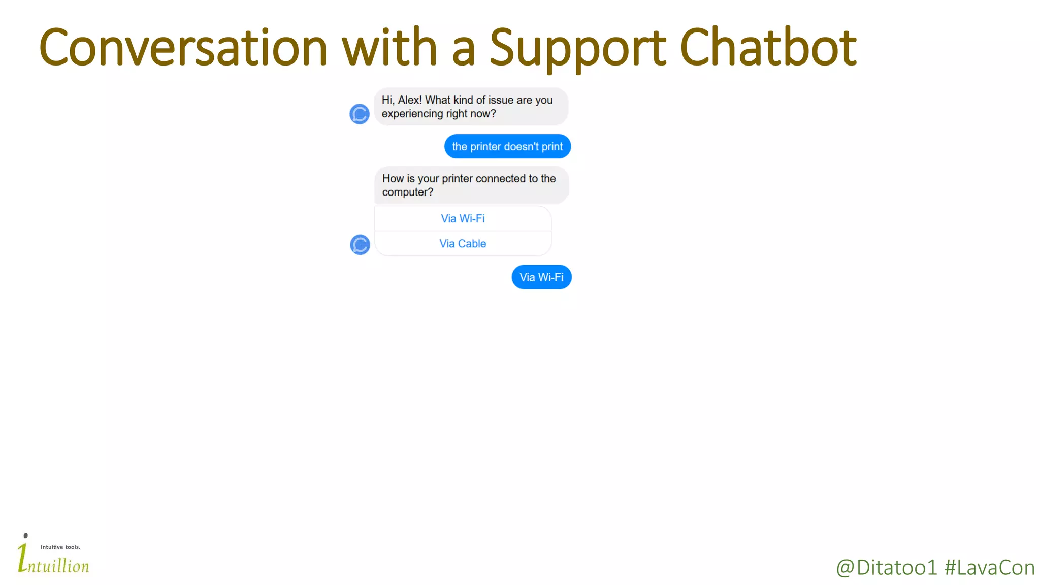 @Ditatoo1 #LavaCon
Conversation with a Support Chatbot
 