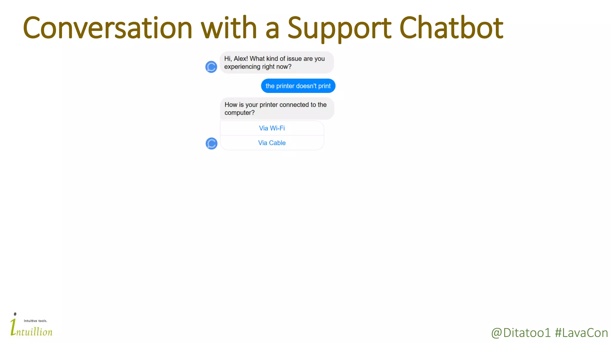 @Ditatoo1 #LavaCon
Conversation with a Support Chatbot
 