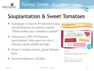 9/29/2010©2009 Red Door Interactive18You’re Only As Good As…The research also says…… percentages will fluctuate based on an individual Twitter user’s follower count and influence.