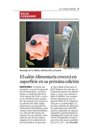 El salón Alimentaria crecerá en superficie en la próxima edición. La Vanguardia, febrero 2011