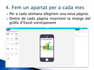  Per a cada setmana afegirem una nova pàgina.
 Dintre de cada pàgina inserirem la imatge del
gràfic d’Excel corresponent
 