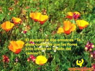 El aguador le dijo entonces "Te
diste cuenta de que las flores
sólo crecen en tu lado del
camino?.
 