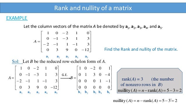 row space column space null space rank nullity column echelon form