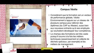 Campus Véolia
•  Considérant que la formation est un vecteur
de performance globale, Véolia
Environnement s’appuie sur un ...