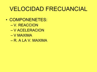 VELOCIDAD FRECUANCIAL COMPONENETES: V. REACCION V ACELERACION V MAXIMA R. A LA V. MAXIMA 