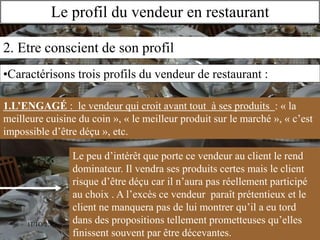 11/1O/2009 S.Beldio
Le profil du vendeur en restaurant
2. Etre conscient de son profil
1.L’ENGAGÉ : le vendeur qui croit a...