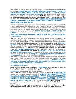 2


Luc 12:32 No temáis, manada pequeña, porque a vuestro Padre le ha placido daros
el reino. 33 VENDED LO QUE POSEÉIS, Y ...