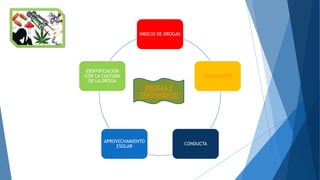 INDICIO DE DROGAS
TRATAMIENTO
CONDUCTA
APROVECHAMIENTO
ESOLAR
IDENTIFICACION
CON LA CULTURA
DE LA DROGA
DROGAS Y
TRATAMIENTO
 