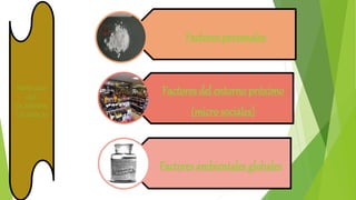 Factores personales
Factores del entorno próximo
(micro sociales)
Factores ambientales globales
PROBLEMAS
QUE
OCASIONAN
LAS DROGAS
 