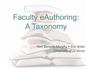Faculty eAuthoring:
A Taxonomy
Nori Barajas-Murphy • Erin Gratz
University of La Verne
 
